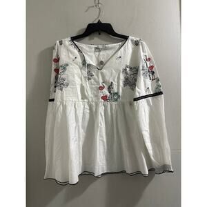 Patrizia Pepe white‎ embroidered zoo flamingo giraffe girls kids blouse